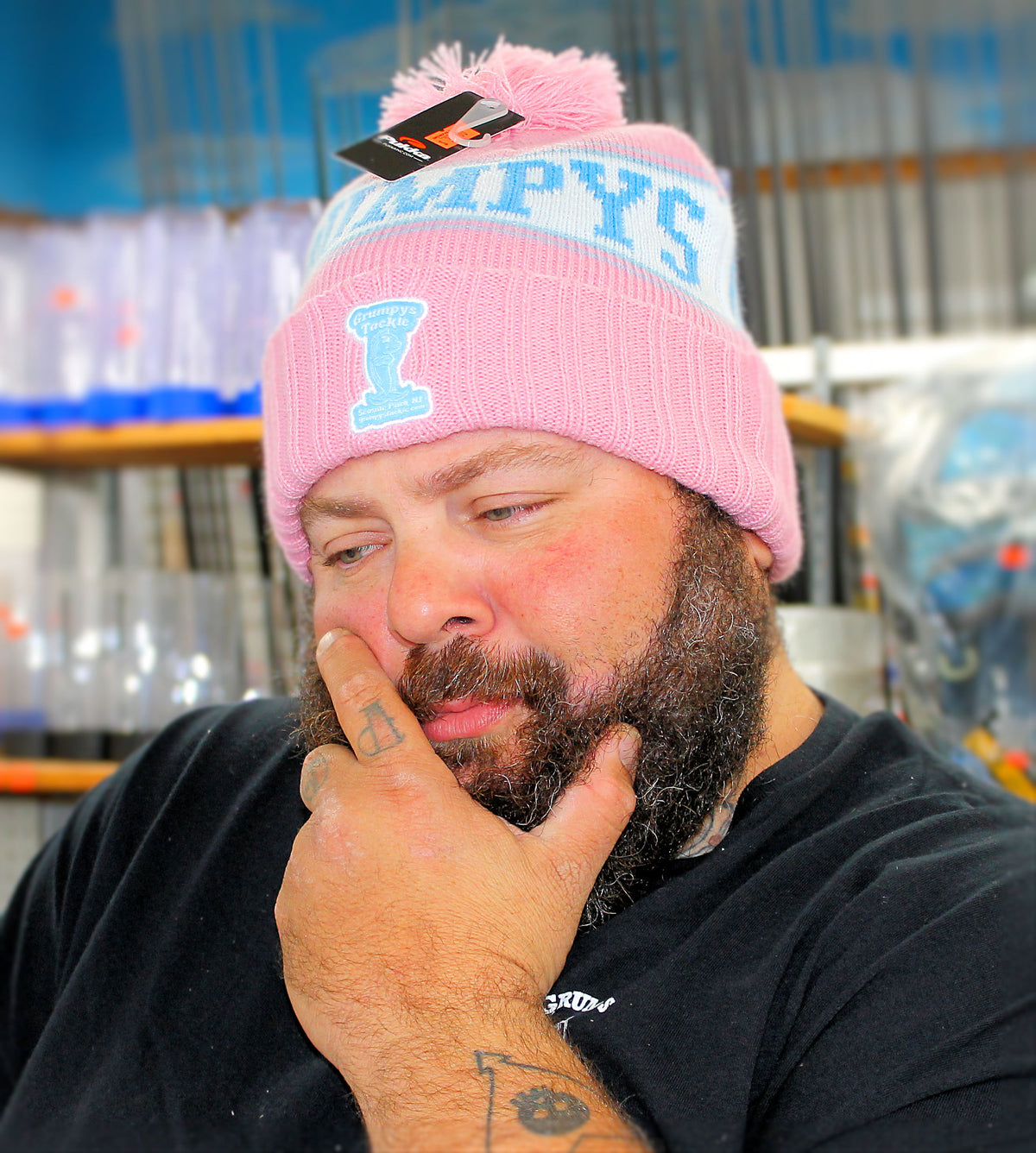 Scott contemplating his next move in a Grumpys Premium Winter Hat - POM