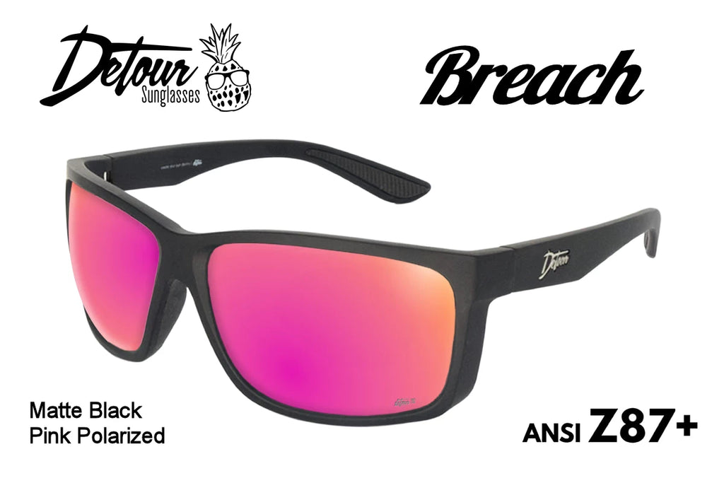 Detour Sunglasses - Breach - Matte Black - Pink Polarized ANSI
