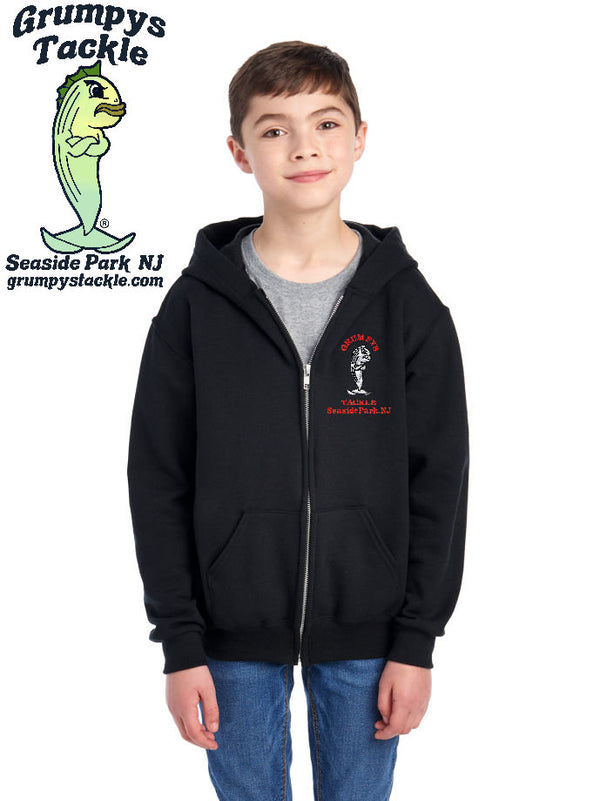 Grumpys Tackle Youth Embroidered Full Zip Hoodie Sweatshirt