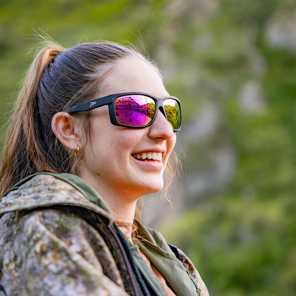Detour Sunglasses - Breach - Matte Black - Pink Polarized ANSI