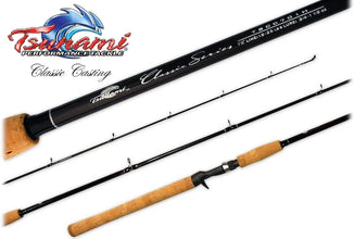 tsunami 5 star rods Five Series Freshwater Casting line protecting Aluminum Oxide rings mounted in stainless steel one foot and two foot frames for lighter weight Tsunami Five Star Series Freshwater