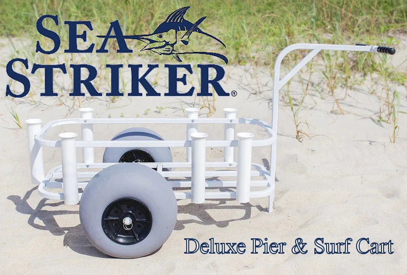 cpi designs reels on wheels economy fishing cart Sea Striker Balloon Beach Wheel Deluxe Pier & Surf Cart – Grumpys Tackle