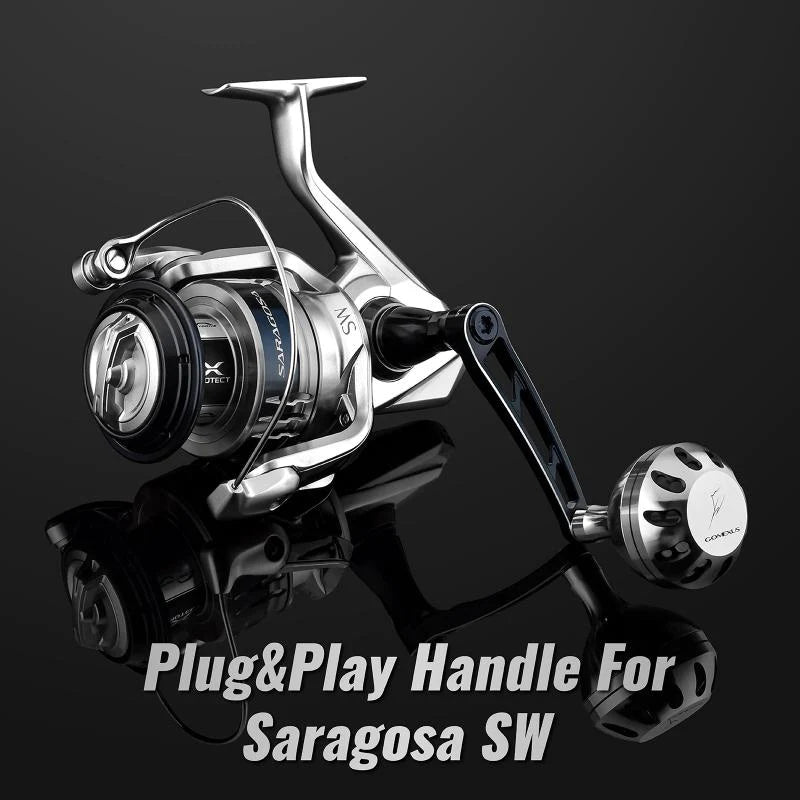 reel knob for shimano saragosa 8000 Gomexus Plug&Play Aluminum Power Handle For Shimano Saragosa SW Spinning Reel Silver 90mm (Saragossa 8000